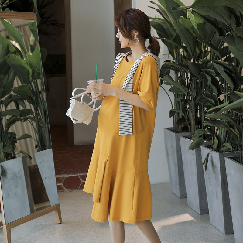 孕妇连衣裙夏装2022新款女中长款夏季时尚款潮妈夏天纯棉T恤裙子