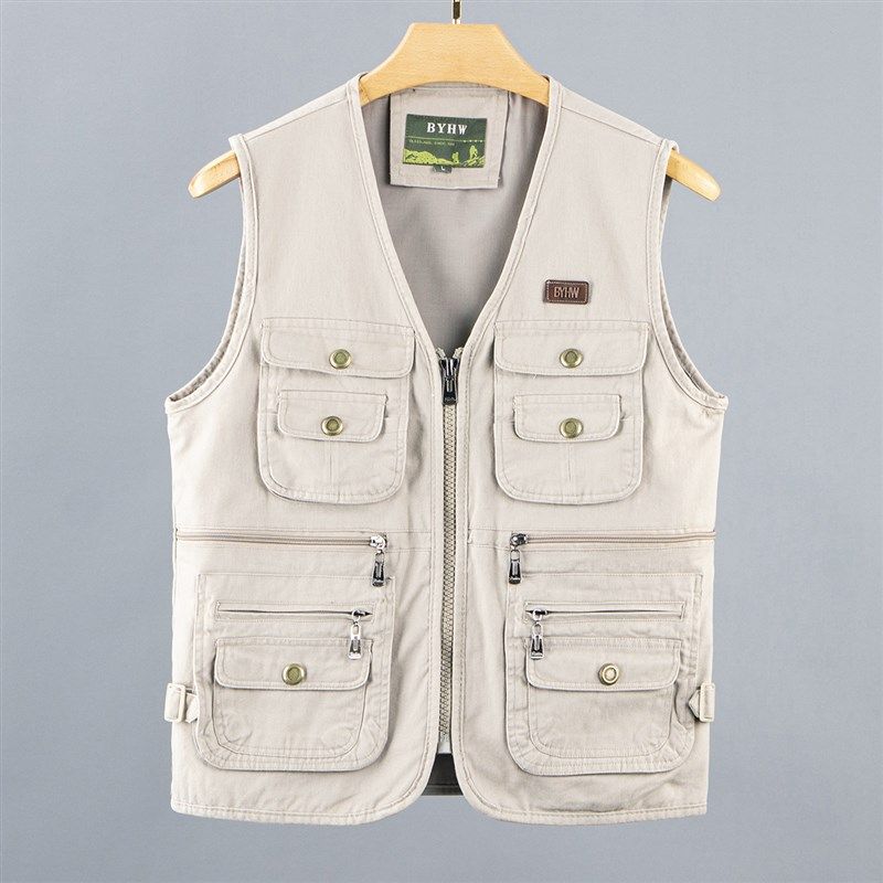 春秋季薄款男士100%纯棉休闲款马甲加肥加大码坎肩户外多口袋背心,男装,常规马甲,淘宝优惠券,粉丝福利购,淘宝优惠卷