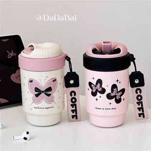 高颜值保温杯吸管水杯2024女生新款学生316咖啡随行杯子便携小巧