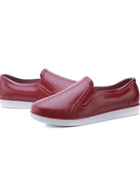 劳保鞋低帮雨鞋女水鞋厨师劳保雨靴洗车工作P鞋胶鞋低筒红色36