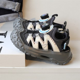 儿童包头凉鞋男童运动童鞋2025夏季新款女童鞋子镂空旋转扣半凉鞋