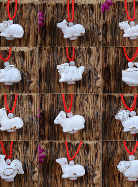 陶瓷白色蛇羊描金12十二生肖属鸡狗相吊坠项链属牛猪猴马兔鼠虎龙