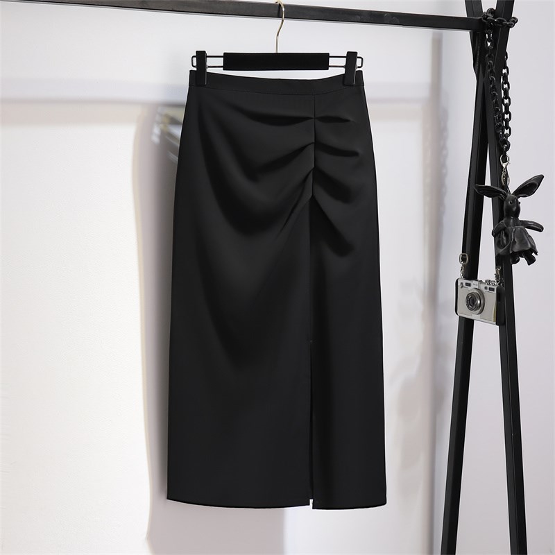 高级感开叉西装半身裙女早秋2024设计感小众高腰a字褶皱包臀裙子