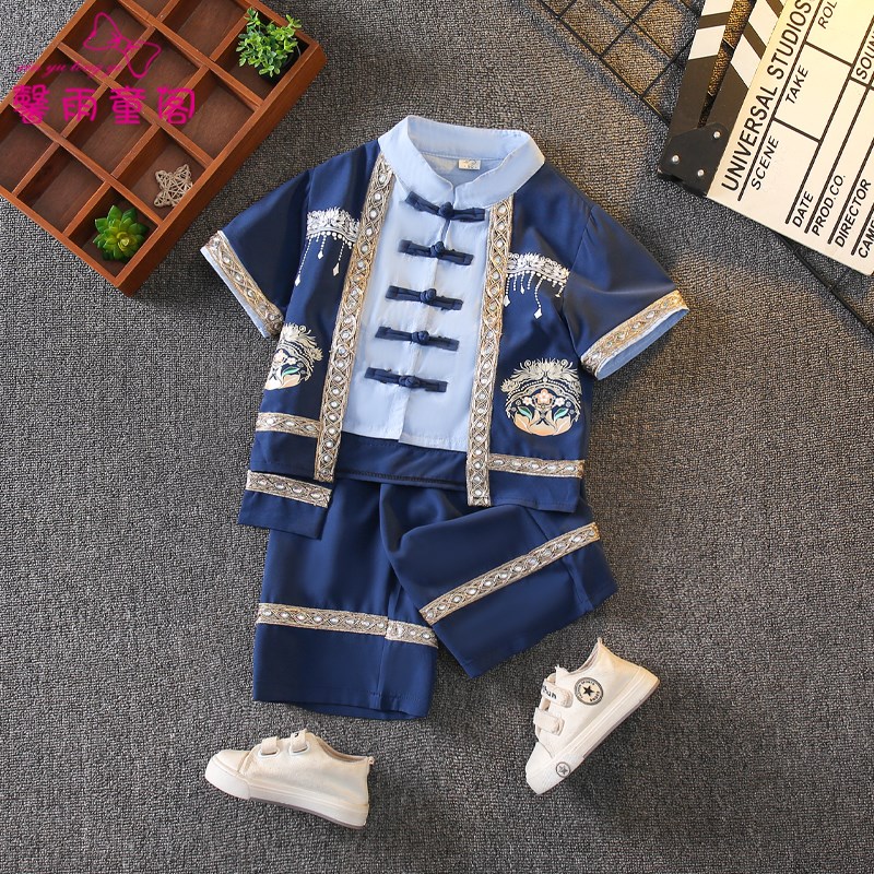 儿童民族风演出服汉服男童夏季广西壮族服装三月三少数舞蹈表演服