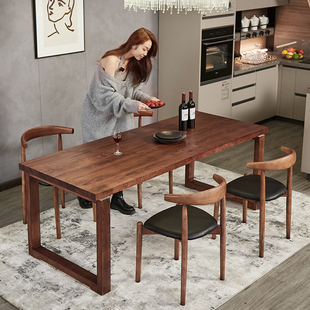 实木餐桌家用简约现代桌子小户型北欧饭桌莫比恩长方h形书桌办公