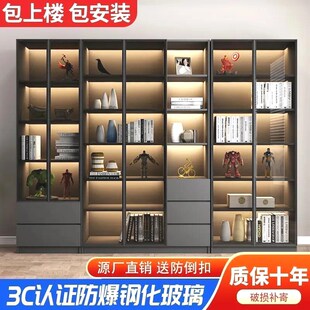 轻奢书柜带玻f璃门书架落地简约现代定制客厅书橱实木手办展示柜