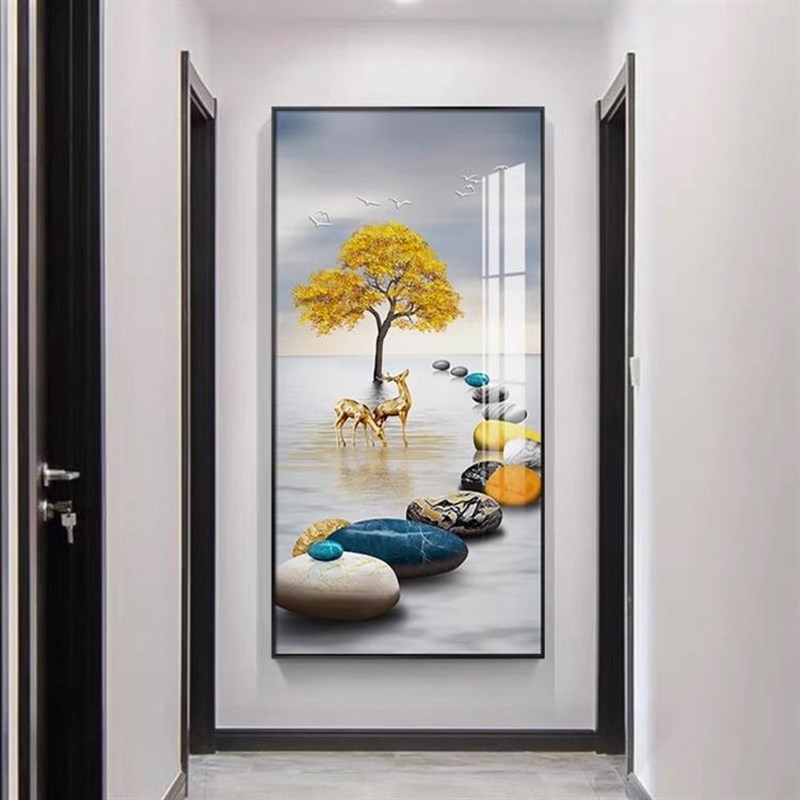北欧玄关装饰画现代简约挂画轻奢背景墙大气走廊过道竖版客厅壁画