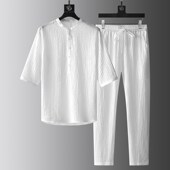 休闲运动套装 男士 短袖 高端轻奢品质时尚 夏季 做皱速干透气两件套男