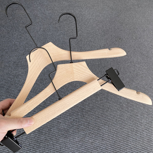 实木衣架男女装家用服装店婚纱店买手店榉木色无油漆衣挂植绒防滑