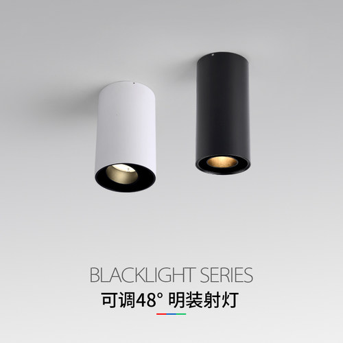 明装射灯圆形可调角度吸顶免开孔客厅卧室家用无主灯店铺商用筒灯