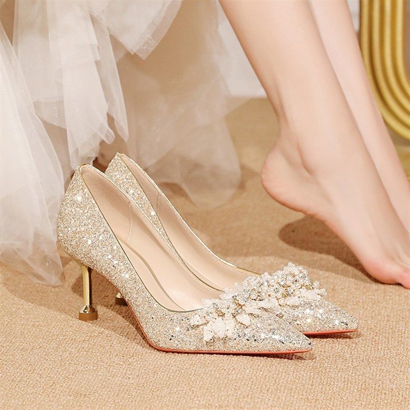 新娘主婚鞋禾秀婚纱两穿水晶鞋女不累脚秋冬伴娘鞋法式高跟鞋结婚,女鞋,婚鞋,淘宝优惠券,粉丝福利购,淘宝优惠卷