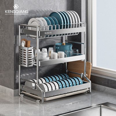 316不锈钢碗碟收纳架沥水碗架多功能台面置物架碗筷收纳盒放碗架