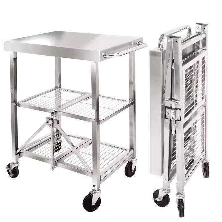 不锈钢送餐车美式NSF认证送餐酒水车可折叠餐车酒店餐厅移动收餐
