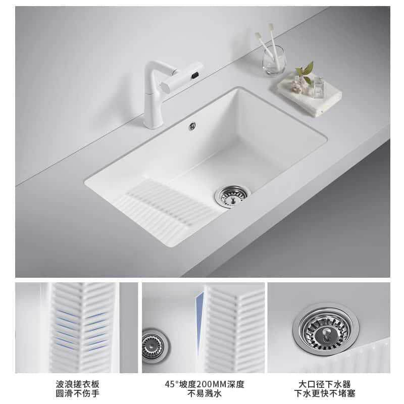 台下洗衣盆带衣板阳台加宽加搓587深家嵌用陶瓷入洗衣池槽洗式手
