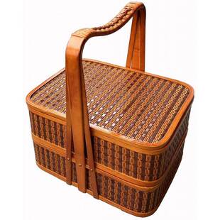 竹送餐篮编BAU手提食多竹质上菜送层饭提篮酒店饭店送菜提盒盒点