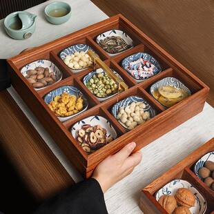 九宫格盘带盖干MRR点果盘中托式茶盘水果坚分格果果盘围炉煮茶点