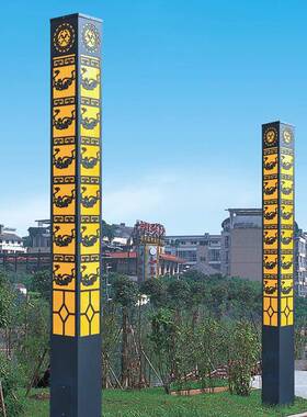 HZA红色方形观太阳能景灯公园小园林庭院灯柱区现代约简柱灯中式