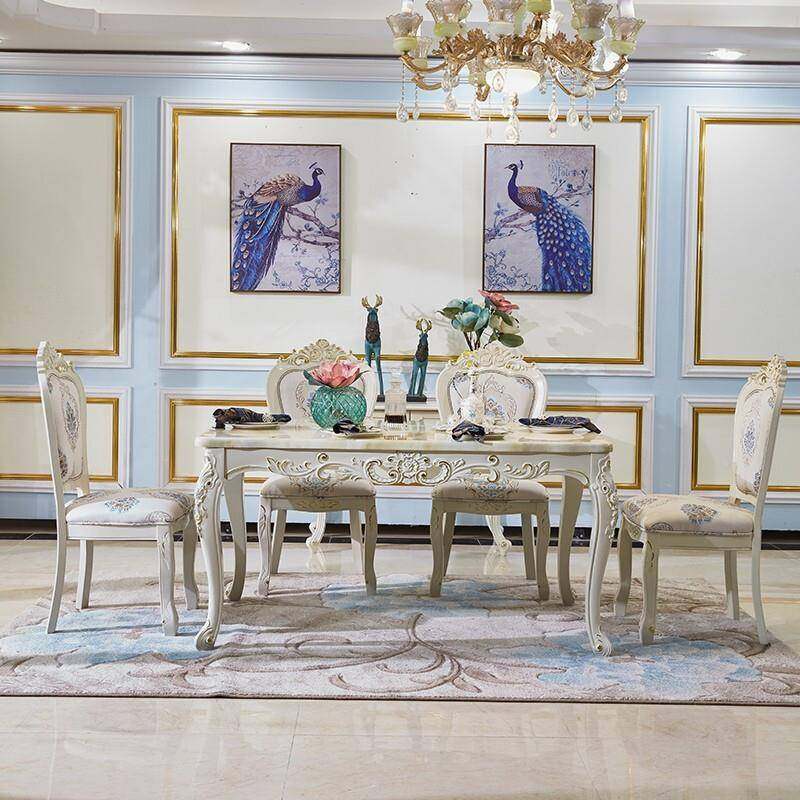 家欧式餐茶桌椅组合简欧大理石全厅实木餐具几餐桌椅套装饭桌子