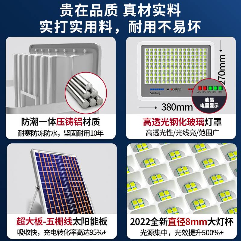 新款太阳能户外灯庭院灯LED照明灯超亮大功率家用室外投光灯路灯