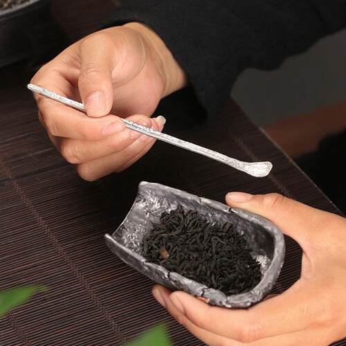 古锡锔茶则两件套复锡制茶古铲茶道零A54配件钉纯锡荷茶茶道六君