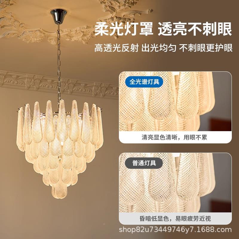 806法式别墅复式楼梯轻水晶玻璃吊美灯式厅复奢古瀑布客厅餐卧室