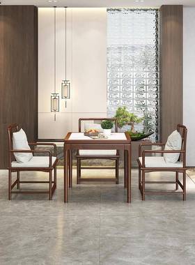 f餐t新中式岩板椅组合VAM白蜡户木纯实木小方桌八桌仙桌饭桌家用