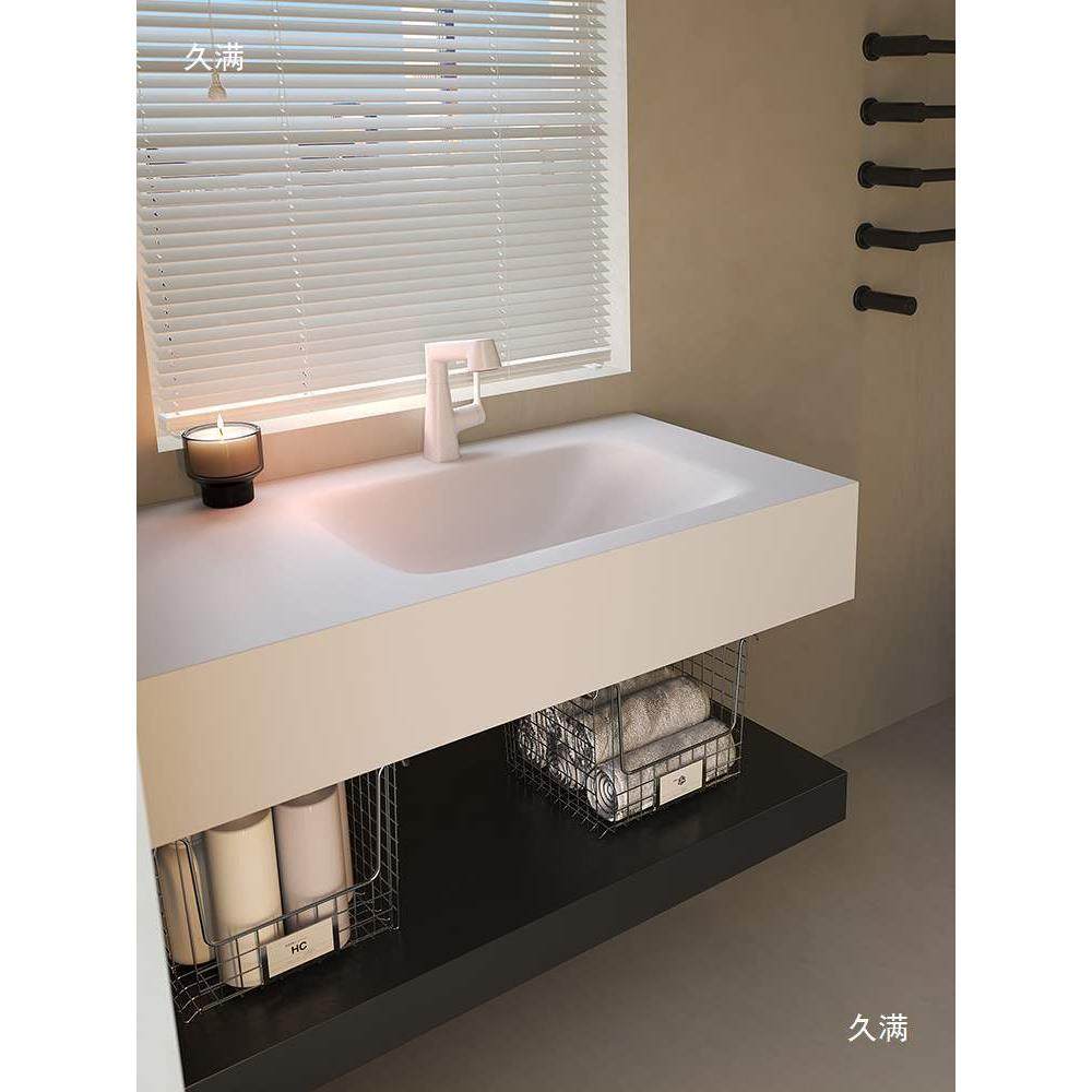 岩板热一体弯盆浴室柜组合卫台生间洗手洗漱脸池洗无缝173上盆