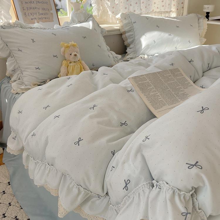 裙A类双层纱水洗棉床上四件套0225款公新主风F99JMTTJ花边被套床