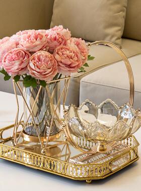 奢茶花假花桌套装客厅几餐轻桌花瓶绢花装饰FS746409品花艺摆件面