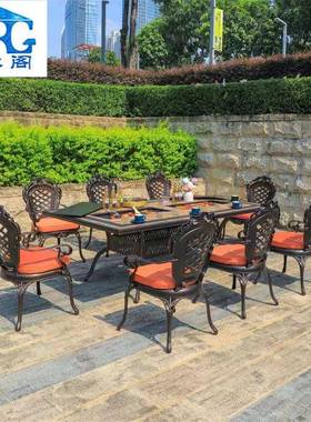 户外露铝烧烤餐桌庭院台花园墅别欧XBA式室外休闲家用铸外摆电烤