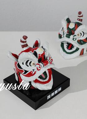新式ltao7131中树脂公手绘摆醒狮子头软装饰品电视柜子办室样板间