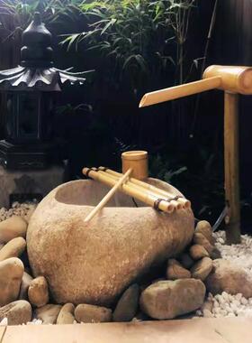 日式卵石鱼缸竹流ltao1014组水合景观石水钵造景石盆鹅户外水钵景