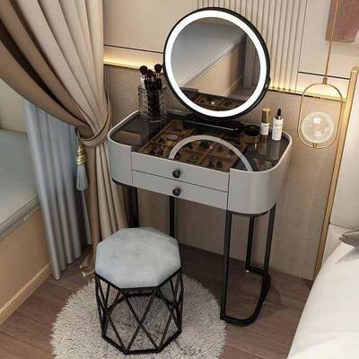 THF轻奢小户岩型板梳妆台卧室现璃代简约透桌面玻主卧床明头化妆
