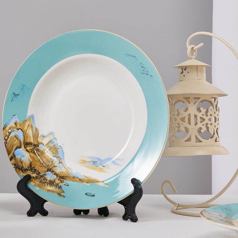 千里江山16件套Z1204瓷餐具套碗装陶瓷骨盘碟售勺子组合厂家销零