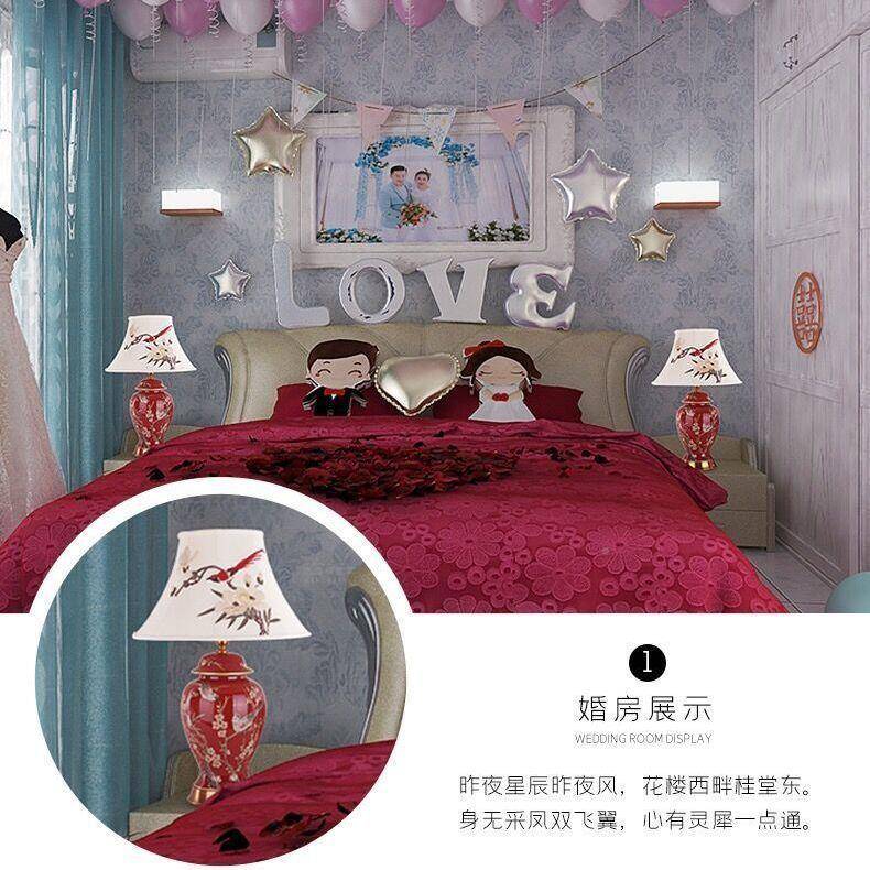 式古陶瓷台灯中默认项式美客厅沙发角结婚红色喜床庆卧复室装饰头