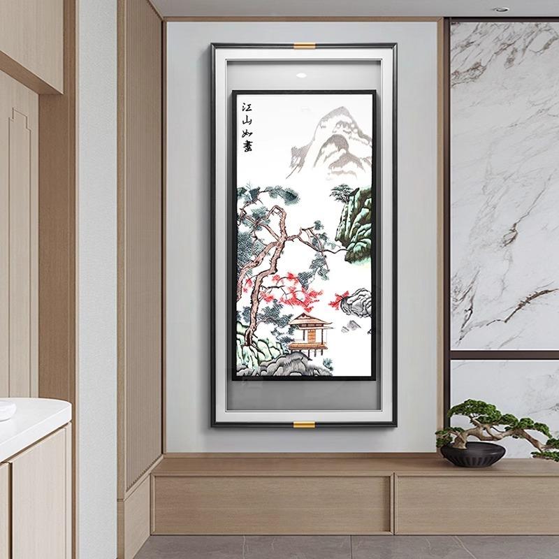 新刺挂中玄关装饰画式江山如画高ali-8939档大气苏绣山水画走廊过