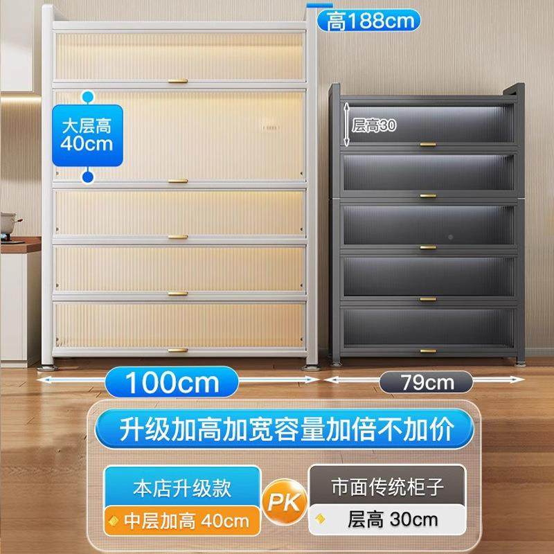 白色炉多置物架带柜门厨房多功能咨询客服碗橱柜微波烤箱电器置物