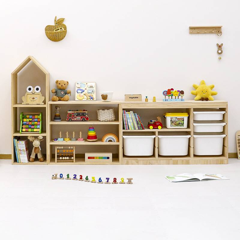 幼儿园教具收纳储物柜早教玩具展示柜可分层整理绘本架实木教具柜