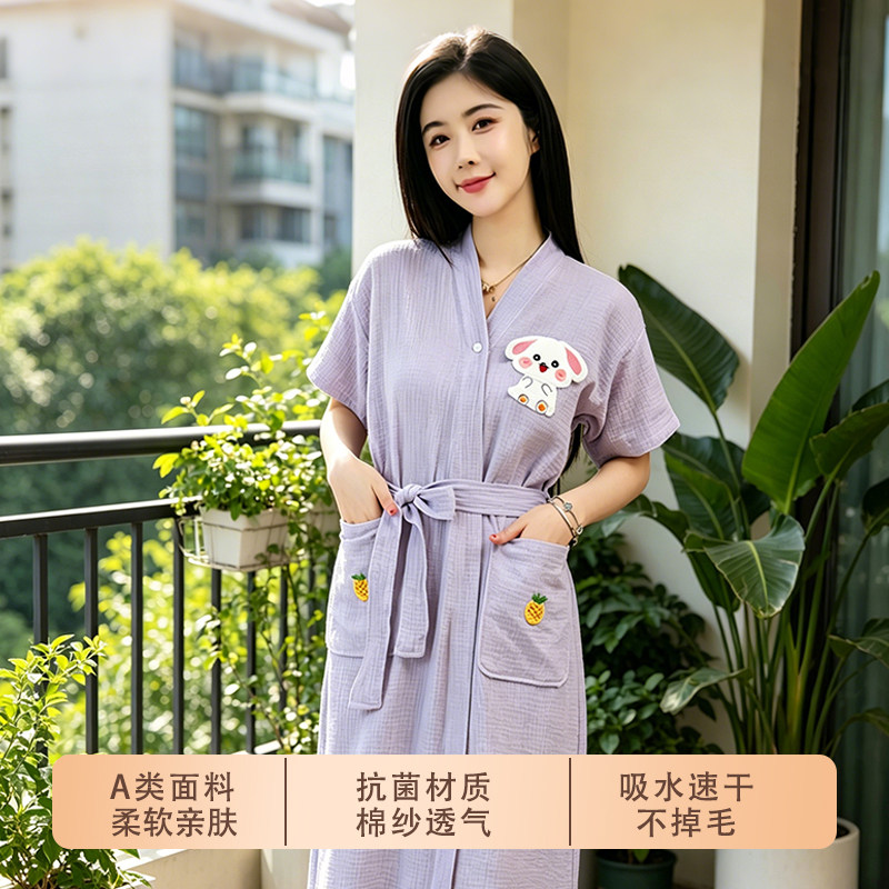 夏季纯棉纱布成人浴袍式浴巾开襟洗澡浴裙纯棉可穿超强吸水速干