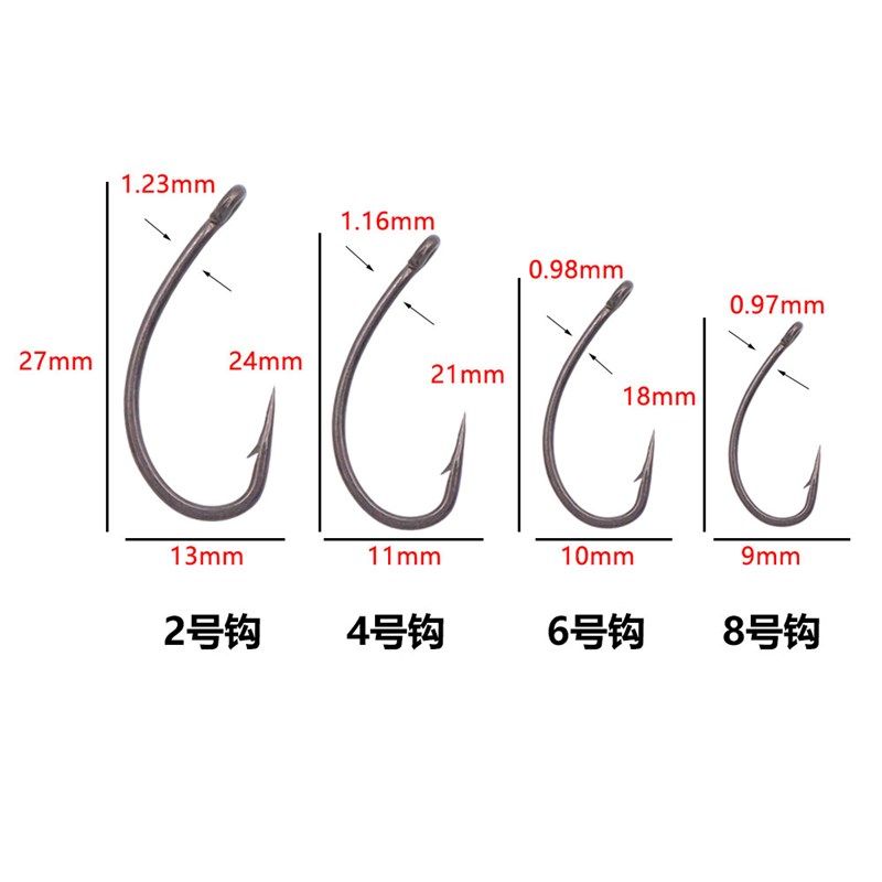 新款千又管付倒刺弯背柄鲤鱼下唇钩高碳钢长柄钩库钓钓钩反底鱼钩