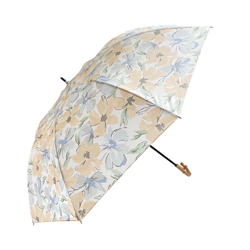 绝美~雨天复古印花樱桃雨伞二折竹柄女士高端气质折叠伞