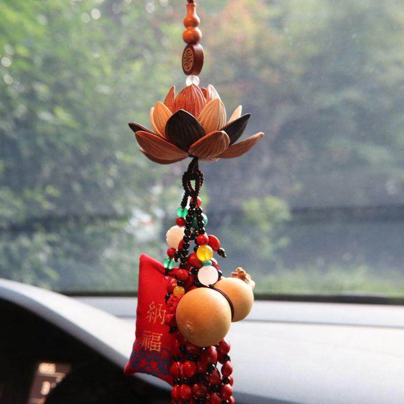 莲花车挂手工莲花车挂件纯手工编制真葫芦红豆汽车挂件车饰品
