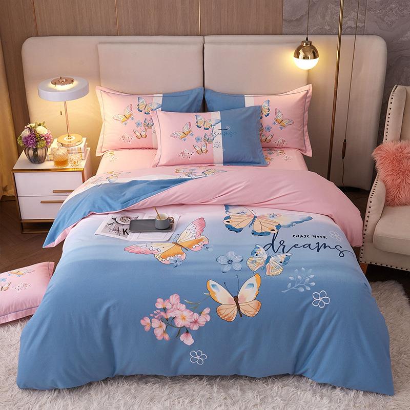 四件套纯棉简约秋冬季床单被套加厚全棉磨毛家纺床上用品