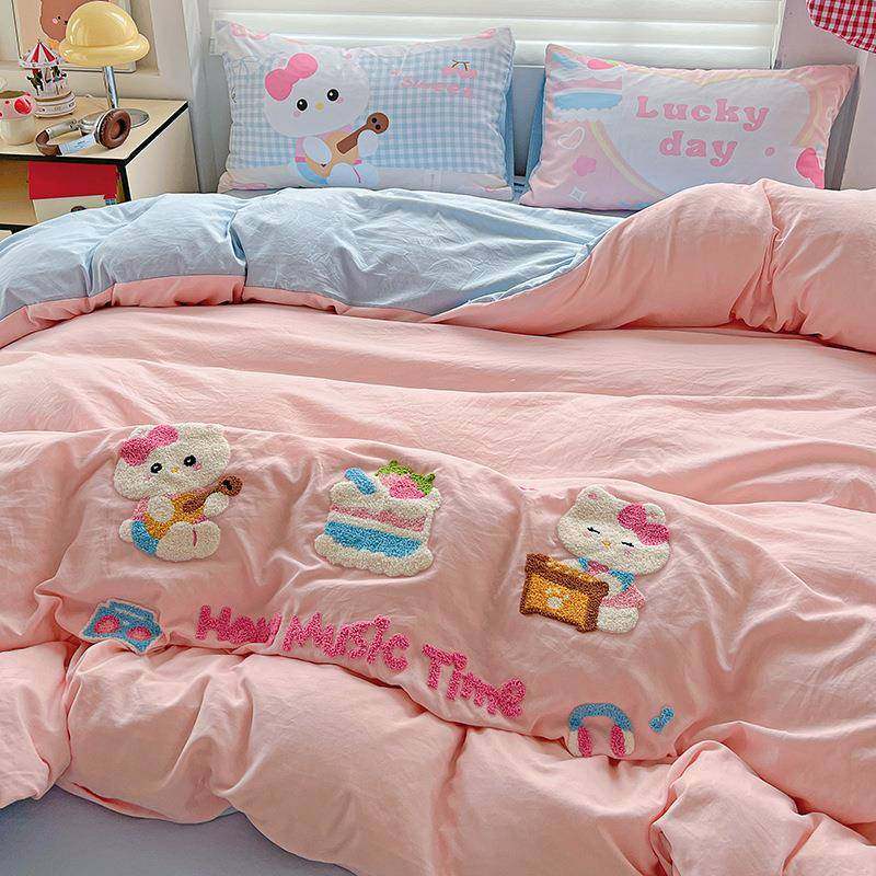 卡通少女心水洗棉四件套儿童kt猫宿舍床单三件套床笠毛巾绣被套件,自行车/骑行装备/零配件,更多零件/配件,淘宝优惠券,粉丝福利购,淘宝优惠卷
