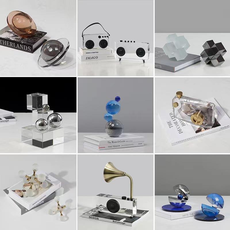 现代简约几何水晶艺术摆件客厅电视柜茶几玄关样板间家居软装饰品