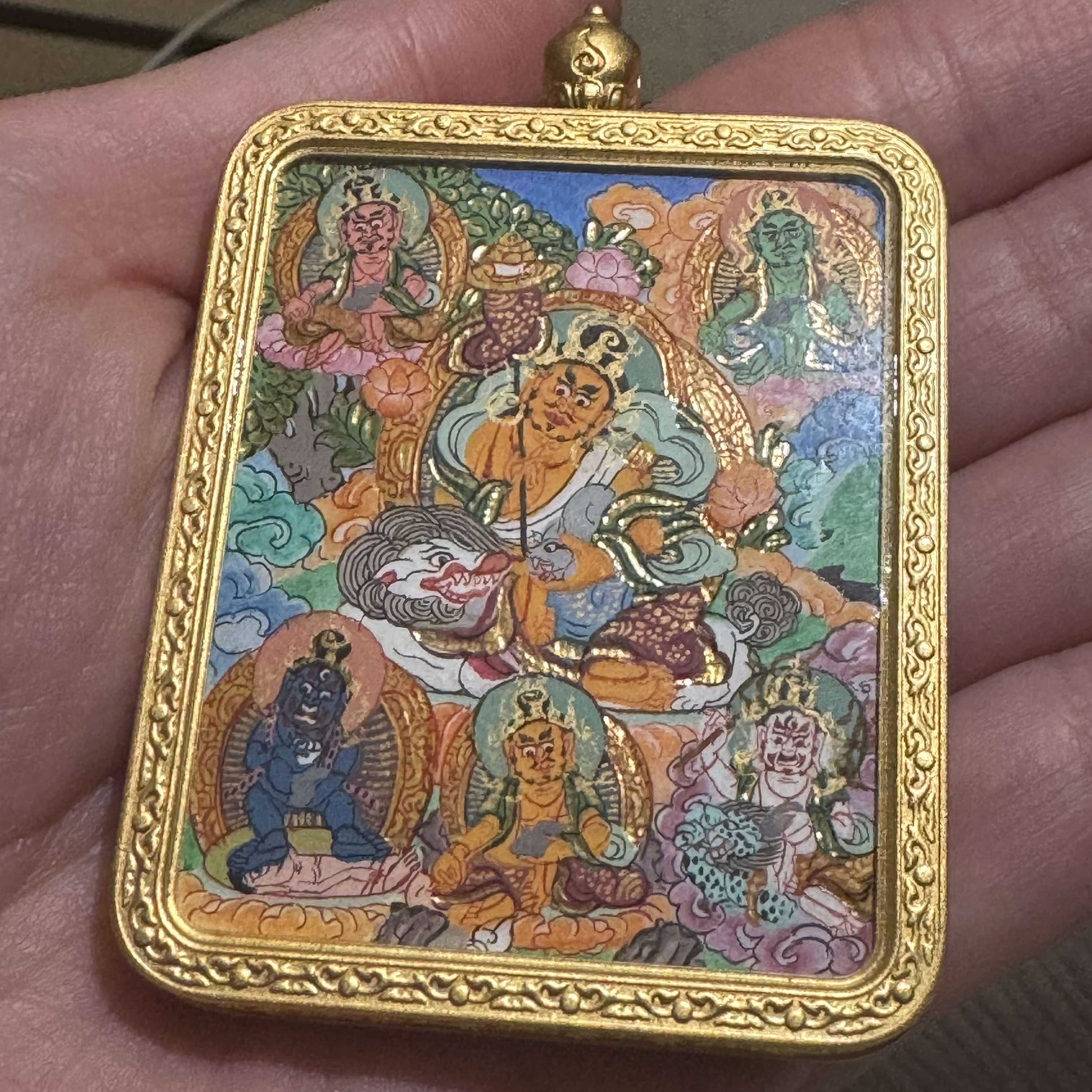 扎西森格六路财神五路+多闻天双面唐卡吊坠大威德金刚西藏式项链