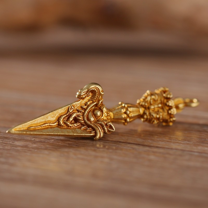 尼泊尔工艺纯铜普巴金刚降魔杵吊坠大威德三面P男女士护身个性挂