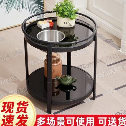 牌室茶水架棋牌室茶几圆形玻璃烤漆工艺塑料茶台桌旁小边几茶水桌