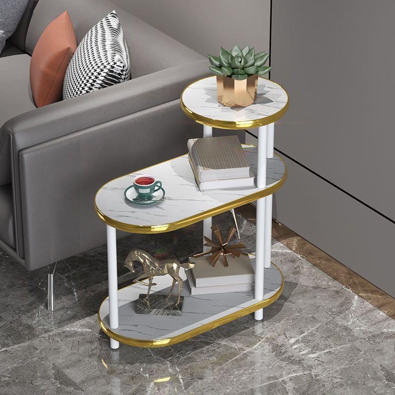 北欧轻奢风沙发边l几岩板大理石纹新款小茶几沙发边柜实木置物架