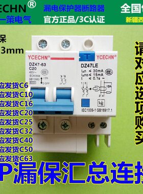 2P 20A漏电保护器C20空气开关断路器带漏保家用电闸空开DZ47 63LE